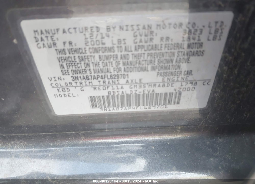 2015 NISSAN SENTRA VIN: 3N1AB7AP4FL629701