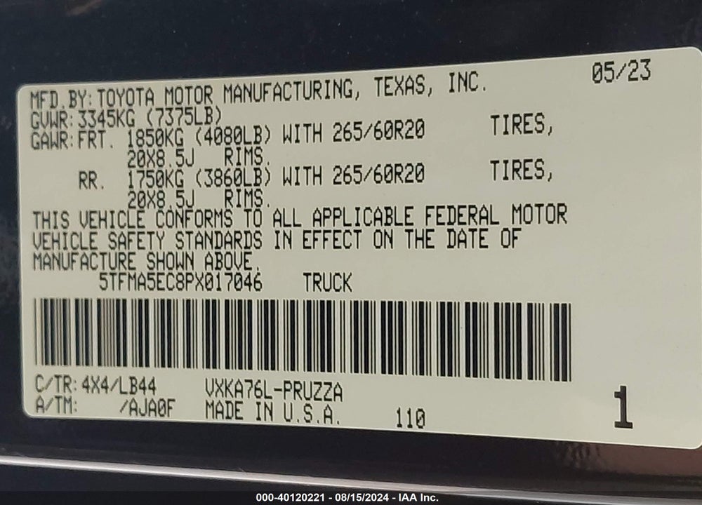 2023 TOYOTA TUNDRA 1794 EDITION VIN: 5TFMA5EC8PX017046