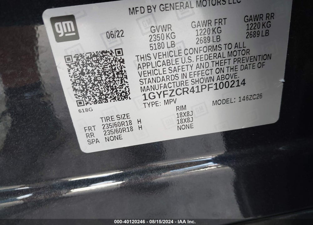 2023 CADILLAC XT4 FWD PREMIUM LUXURY VIN: 1GYFZCR41PF100214