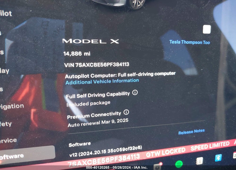 2023 TESLA MODEL X DUAL MOTOR ALL-WHEEL DRIVE/STANDARD RANGE VIN: 7SAXCBE56PF384113