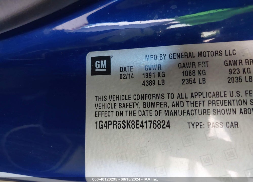 2014 BUICK VERANO CONVENIENCE GROUP VIN: 1G4PR5SK8E4176824