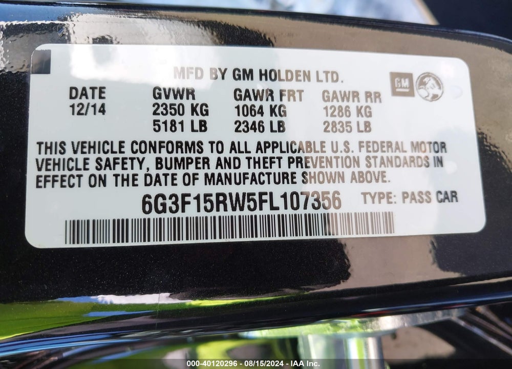 2015 CHEVROLET SS VIN: 6G3F15RW5FL107356