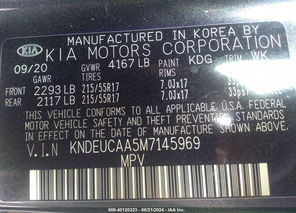 2021 KIA SELTOS S VIN: KNDEUCAA5M7145969