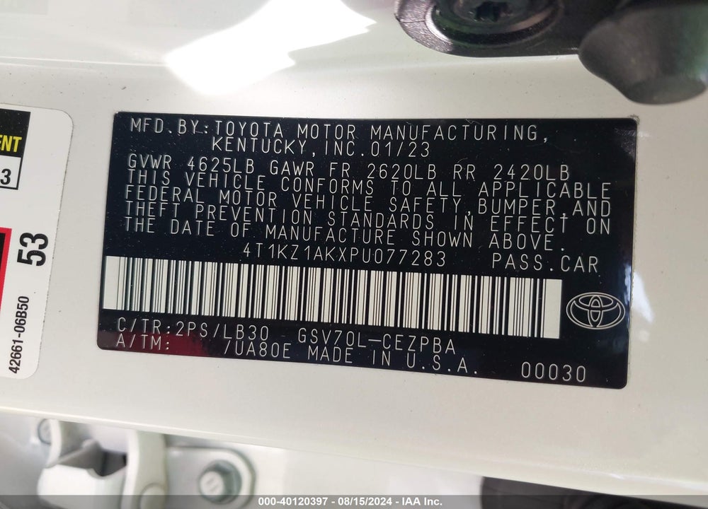 2023 TOYOTA CAMRY XSE V6 VIN: 4T1KZ1AKXPU077283