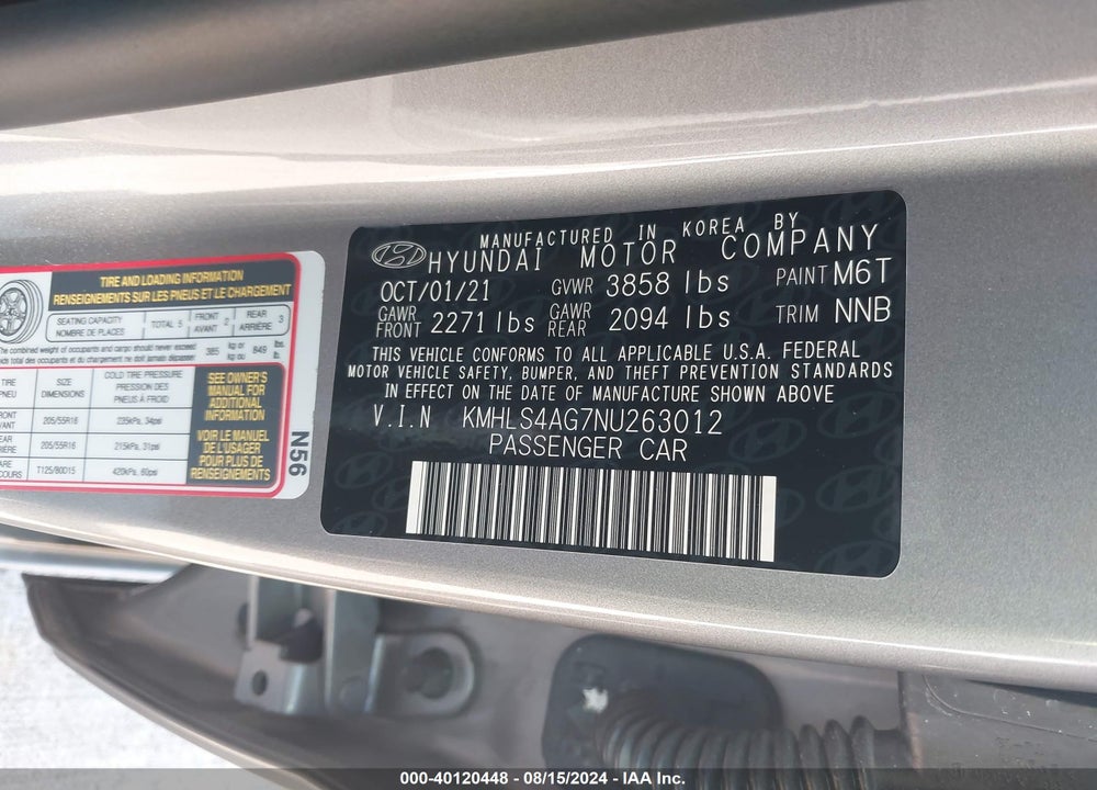 2022 HYUNDAI ELANTRA VIN: KMHLS4AG7NU263012