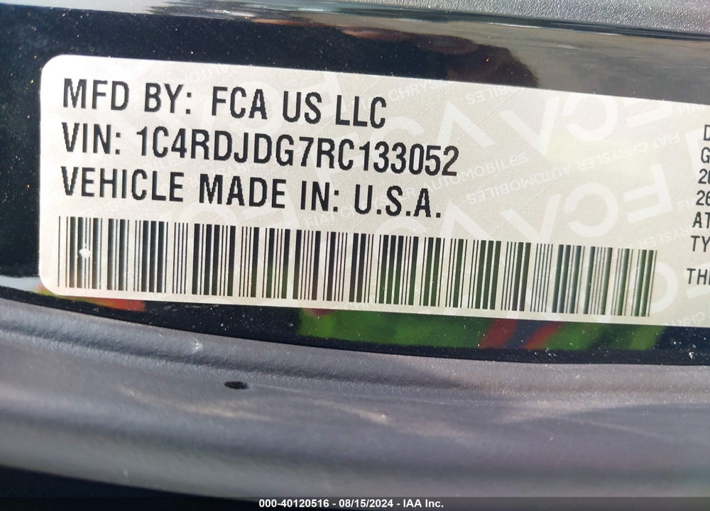 2024 DODGE DURANGO GT PLUS AWD VIN: 1C4RDJDG7RC133052