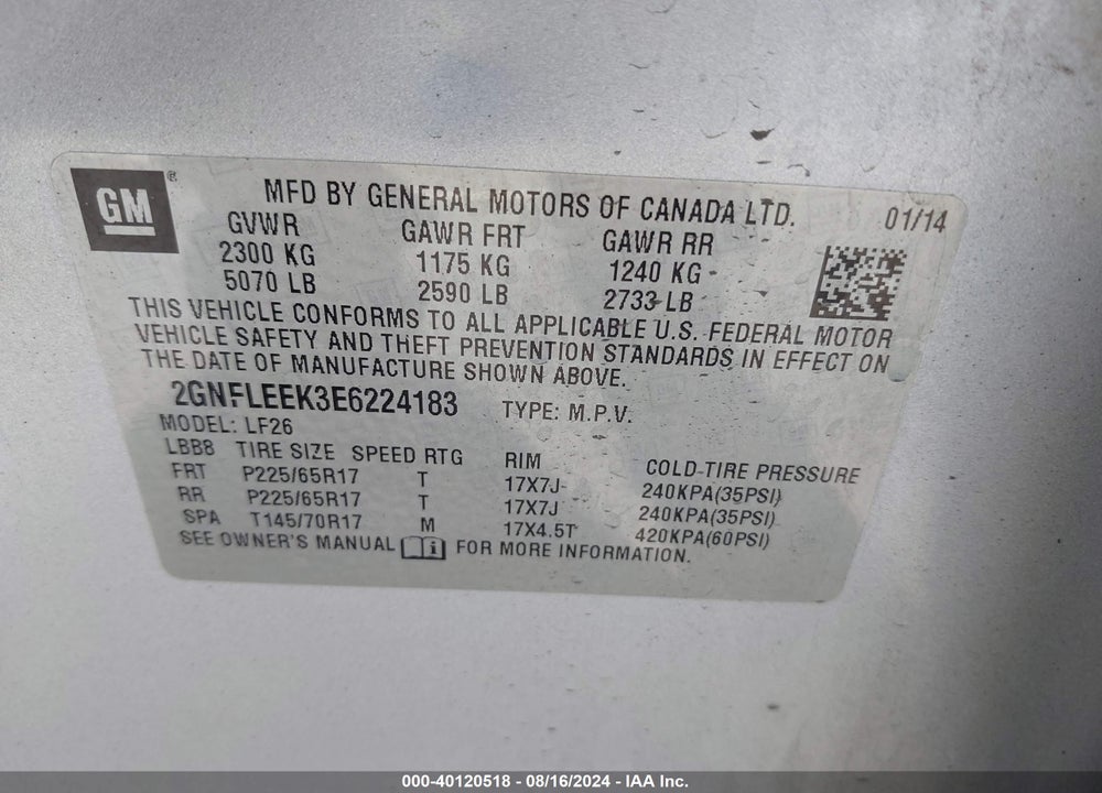 2014 CHEVROLET EQUINOX LS VIN: 2GNFLEEK3E6224183