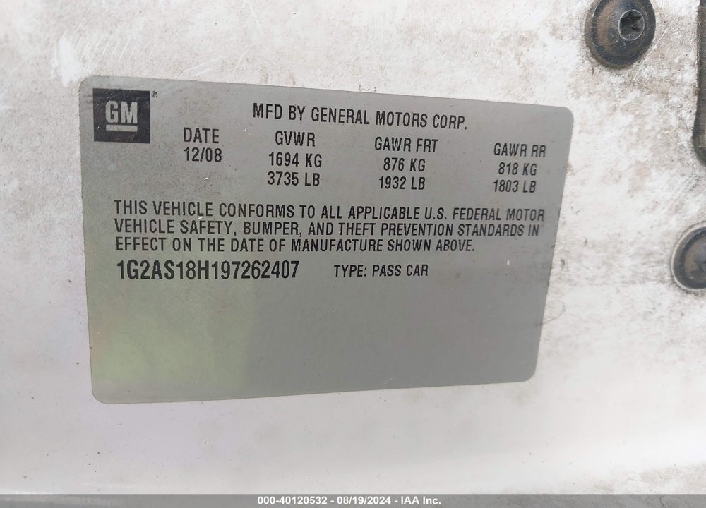 2009 PONTIAC G5 VIN: 1G2AS18H197262407