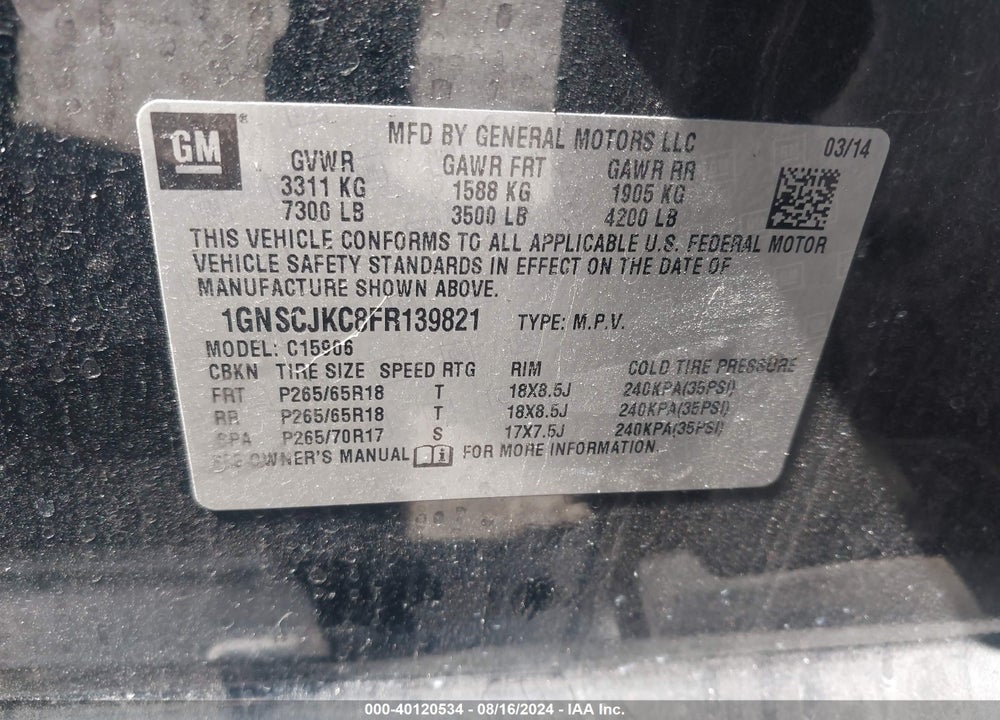 2015 CHEVROLET SUBURBAN 1500 VIN: 1GNSCJKC8FR139821