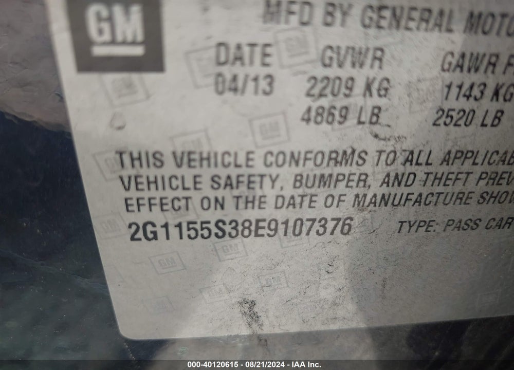 2014 CHEVROLET IMPALA 2LZ VIN: 2G1155S38E9107376