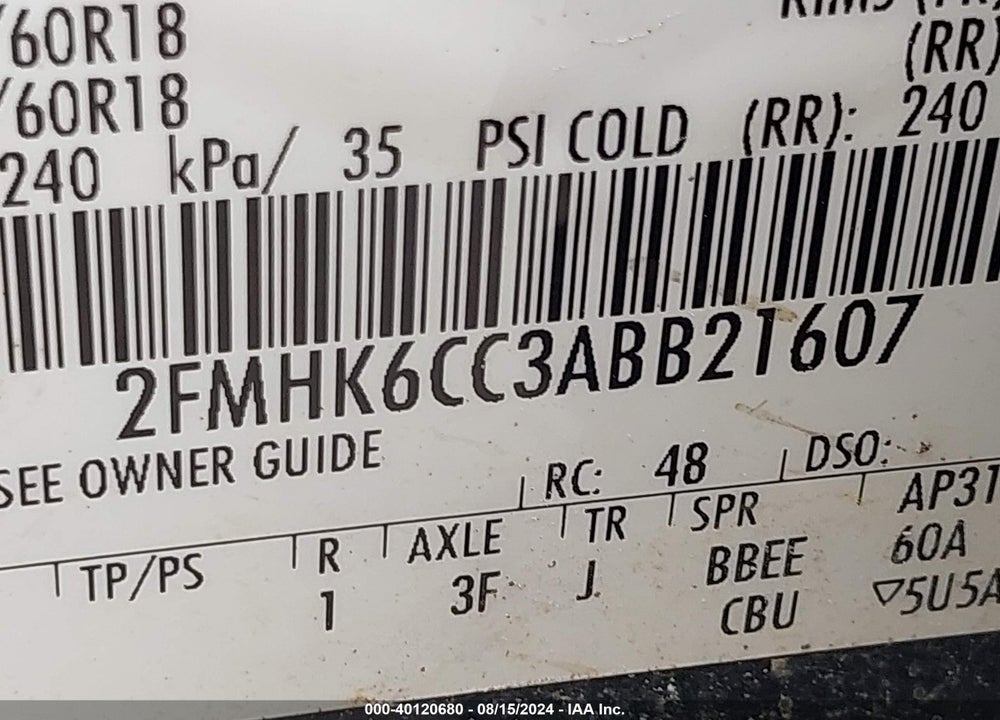 2010 FORD FLEX VIN: 2FMHK6CC3ABB21607