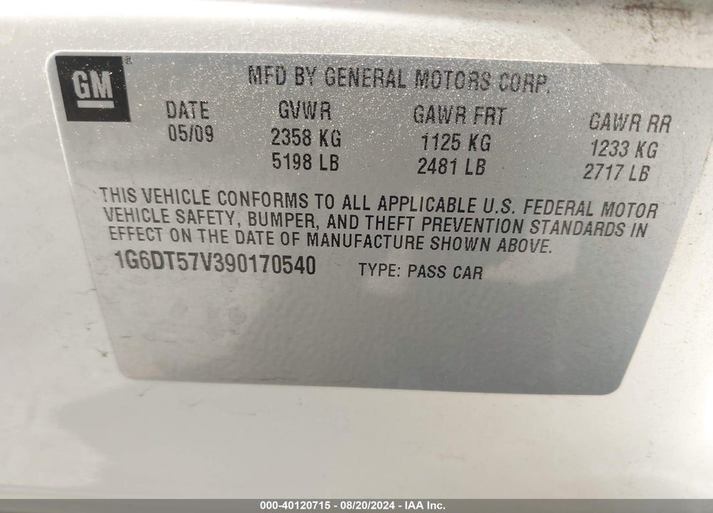 2009 CADILLAC CTS STANDARD VIN: 1G6DT57V390170540