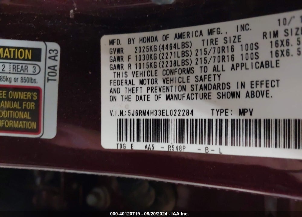 2014 HONDA CR-V LX VIN: 5J6RM4H33EL022284