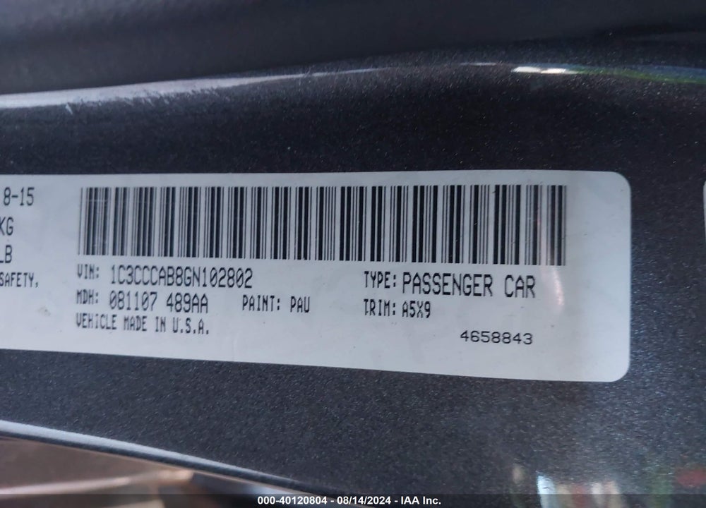 2016 CHRYSLER 200 LIMITED VIN: 1C3CCCAB8GN102802