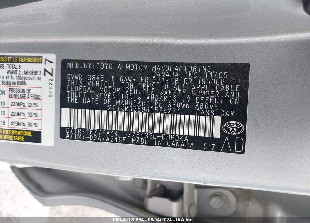 2006 TOYOTA MATRIX/XR VIN: 2T1KR32E96C579271
