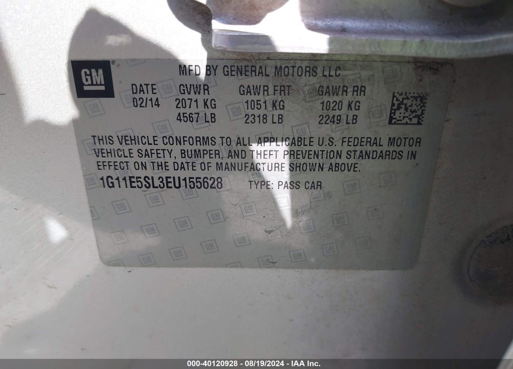 2014 CHEVROLET MALIBU 2LT VIN: 1G11E5SL3EU155628