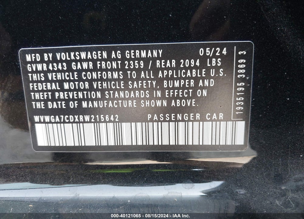 2024 VOLKSWAGEN GOLF GTI 2.0T S VIN: WVWGA7CDXRW215642
