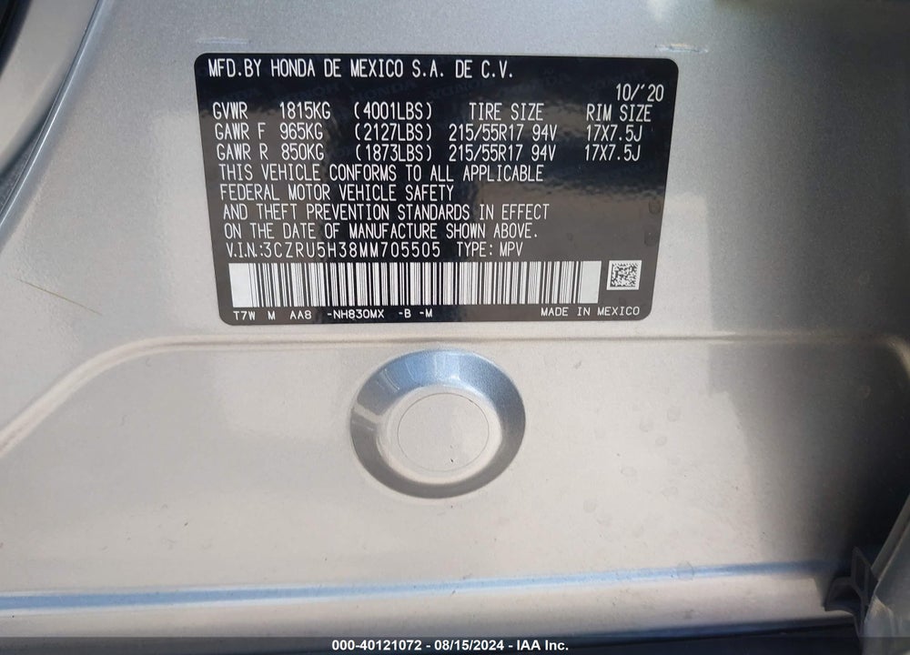 2021 HONDA HR-V 2WD LX VIN: 3CZRU5H38MM705505