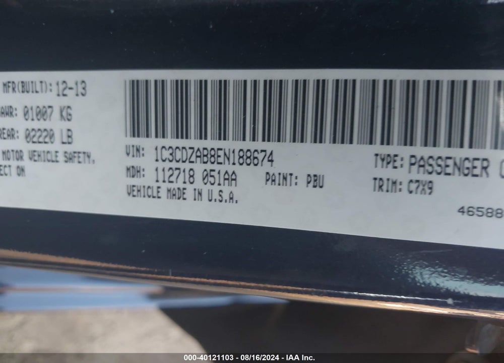 2014 DODGE AVENGER SE VIN: 1C3CDZAB8EN188674