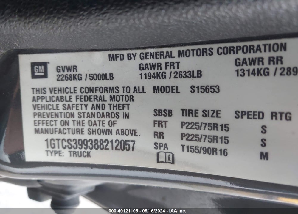 2008 GMC CANYON SLE1 VIN: 1GTCS399388212057