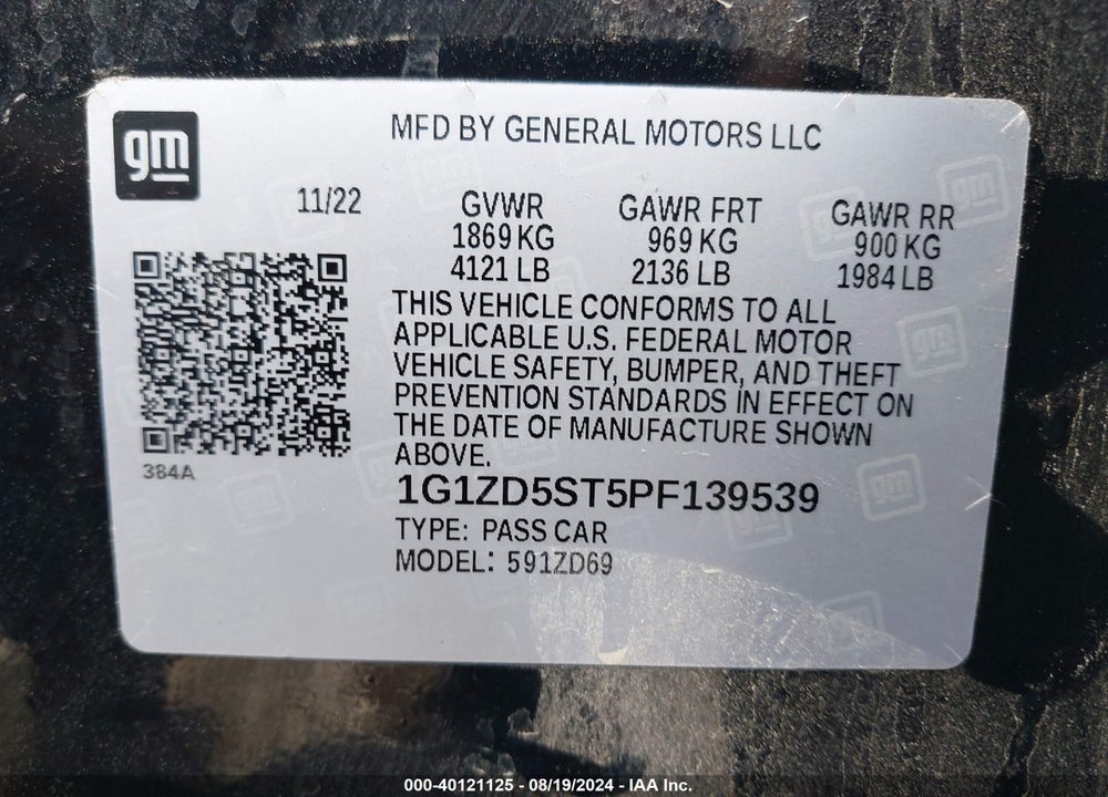 2023 CHEVROLET MALIBU FWD 1LT VIN: 1G1ZD5ST5PF139539