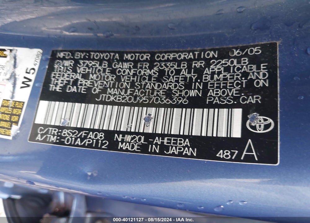 2005 TOYOTA PRIUS VIN: JTDKB20U957036396
