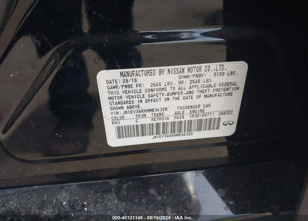 2017 INFINITI Q50 3.0T PREMIUM VIN: JN1EV7ARXHM834328