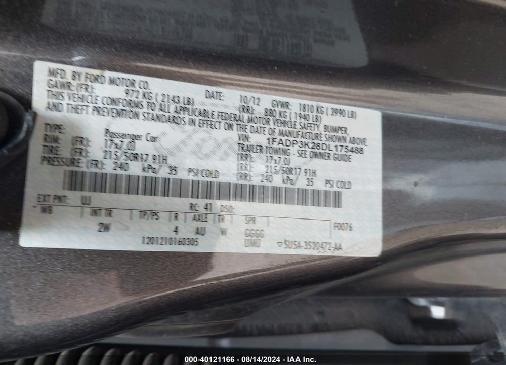 2013 FORD FOCUS SE VIN: 1FADP3K28DL175488