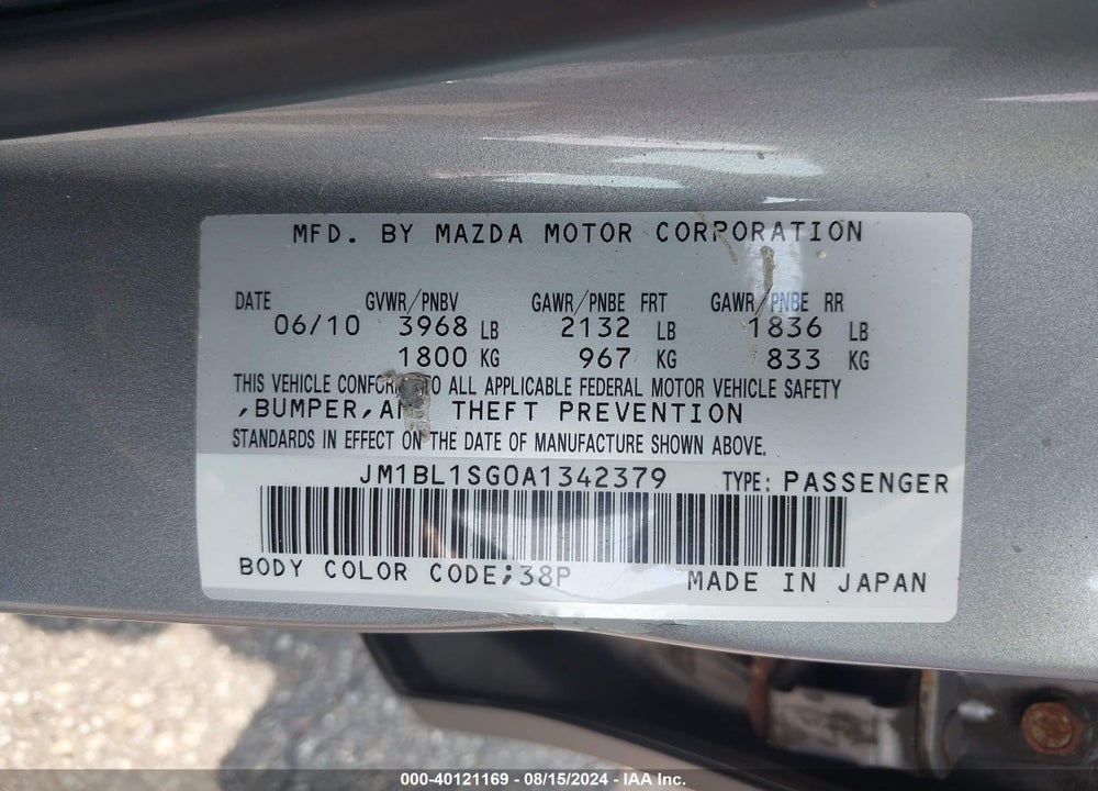 2010 MAZDA 3 I SPORT VIN: JM1BL1SG0A1342379