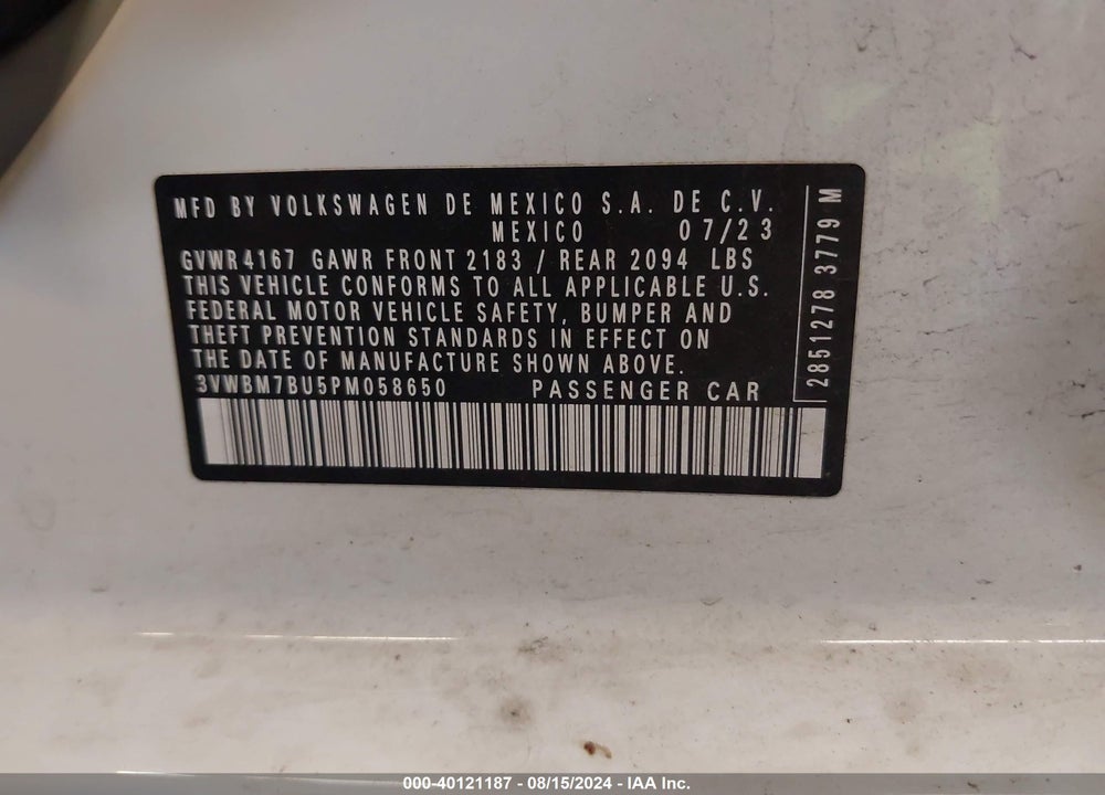 2023 VOLKSWAGEN JETTA 1.5T SPORT VIN: 3VWBM7BU5PM058650