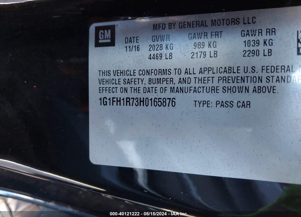 2017 CHEVROLET CAMARO 2SS VIN: 1G1FH1R73H0165876