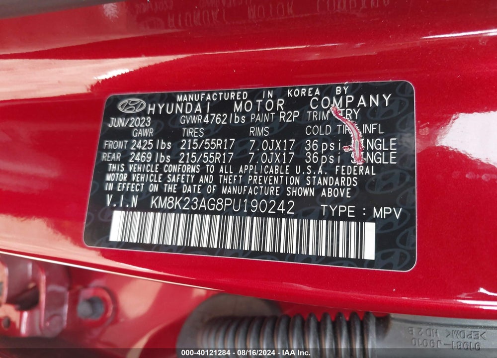 2023 HYUNDAI KONA ELECTRIC SE VIN: KM8K23AG8PU190242