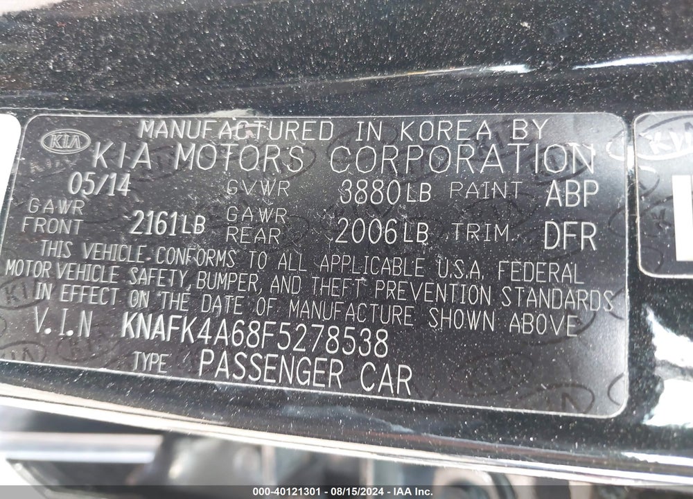 2015 KIA FORTE LX VIN: KNAFK4A68F5278538