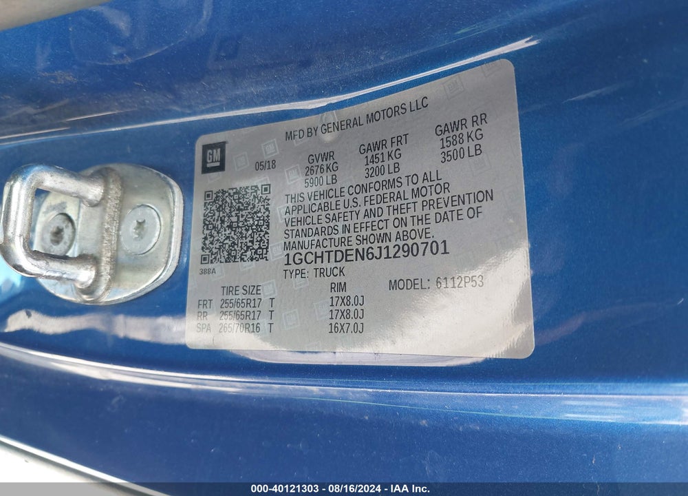 2018 CHEVROLET COLORADO Z71 VIN: 1GCHTDEN6J1290701