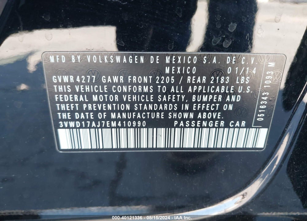 2014 VOLKSWAGEN JETTA 1.8T SE VIN: 3VWD17AJ7EM410990