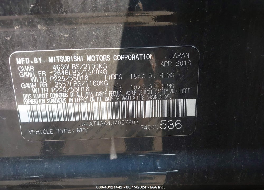 2018 MITSUBISHI ECLIPSE CROSS LE VIN: JA4AT4AA4JZ057903