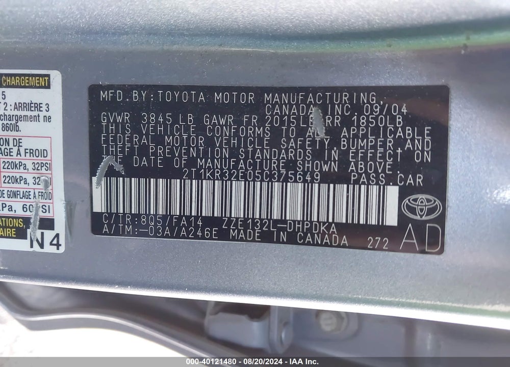 2005 TOYOTA MATRIX VIN: 2T1KR32E05C375649