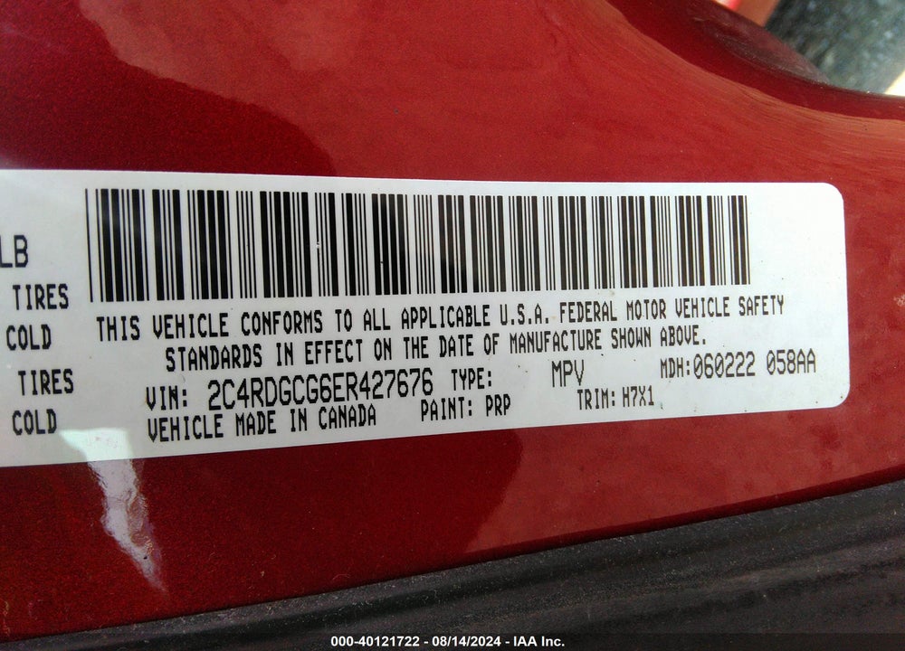 2014 DODGE GRAND CARAVAN SXT VIN: 2C4RDGCG6ER427676