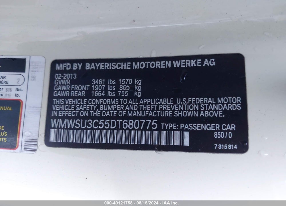 2013 MINI HARDTOP COOPER VIN: WMWSU3C55DT680775