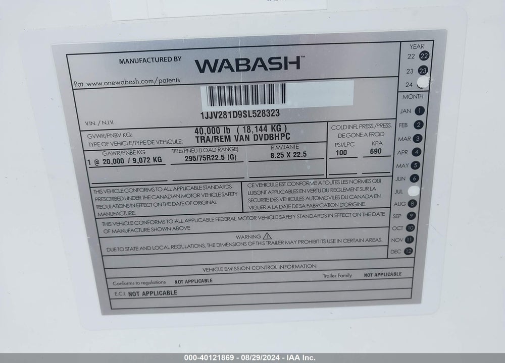 2025 WABASH NATIONAL CORP --- VIN: 1JJV281D9SL528323