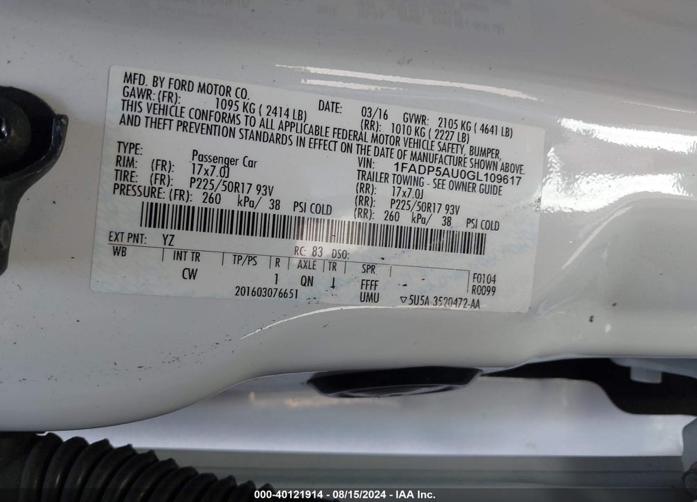 2016 FORD C-MAX HYBRID SE VIN: 1FADP5AU0GL109617