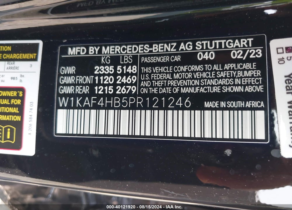 2023 MERCEDES-BENZ C 300 4MATIC VIN: W1KAF4HB5PR121246
