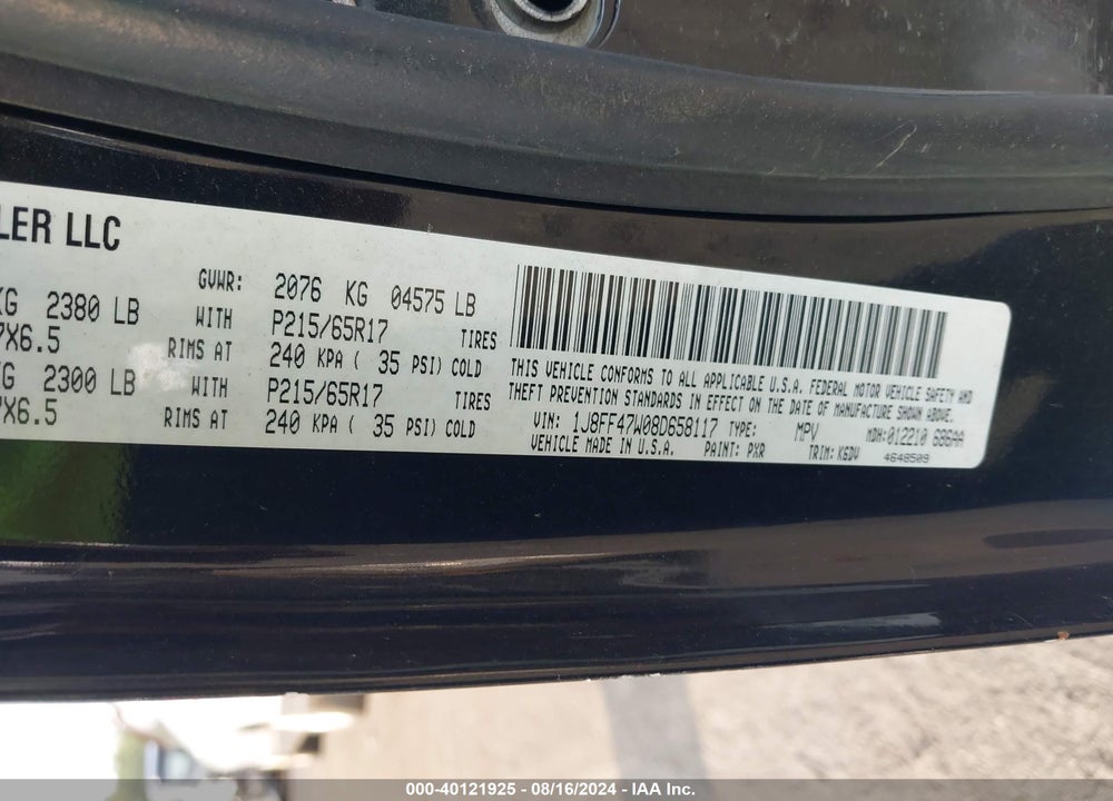 2008 JEEP COMPASS SPORT VIN: 1J8FF47W08D658117