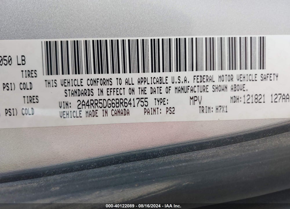 2011 CHRYSLER TOWN & COUNTRY TOURING VIN: 2A4RR5DG6BR641755