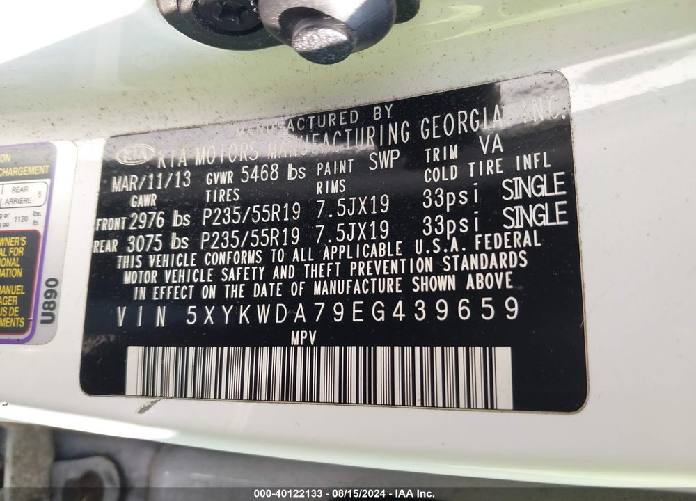 2014 KIA SORENTO LIMITED V6 VIN: 5XYKWDA79EG439659