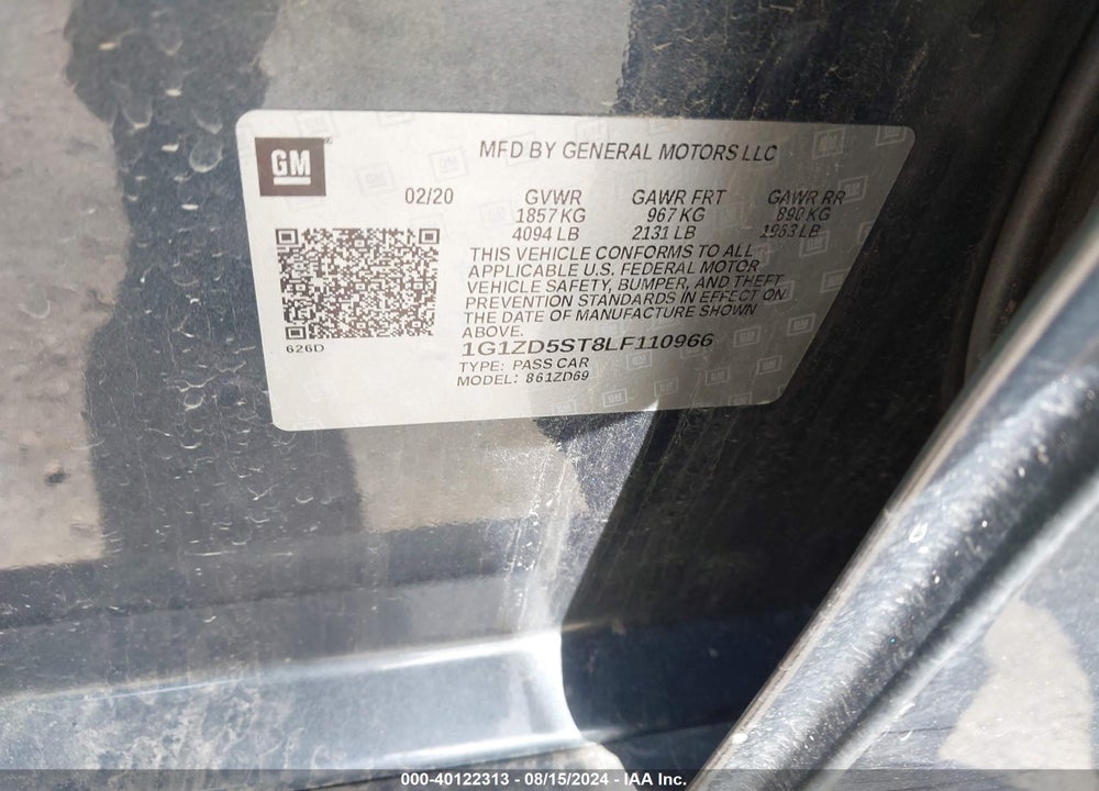 2020 CHEVROLET MALIBU VIN: 1G1ZD5ST8LF110966
