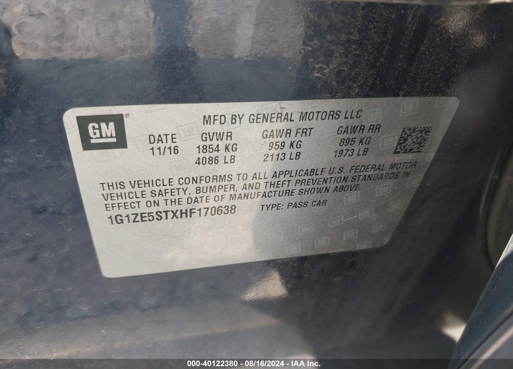 2017 CHEVROLET MALIBU 1LT VIN: 1G1ZE5STXHF170638