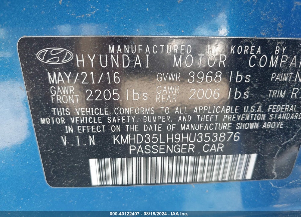 2017 HYUNDAI ELANTRA GT VIN: KMHD35LH9HU353876