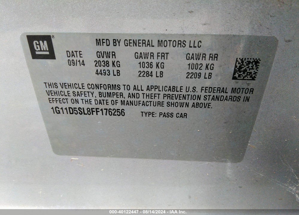 2015 CHEVROLET MALIBU 2LT VIN: 1G11D5SL8FF176256