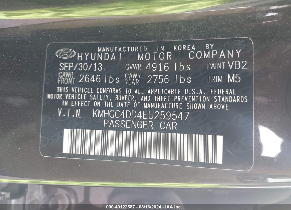 2014 HYUNDAI GENESIS 3.8 VIN: KMHGC4DD4EU259547